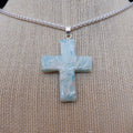 Blue/White Marbled Cross Pendant Chain A