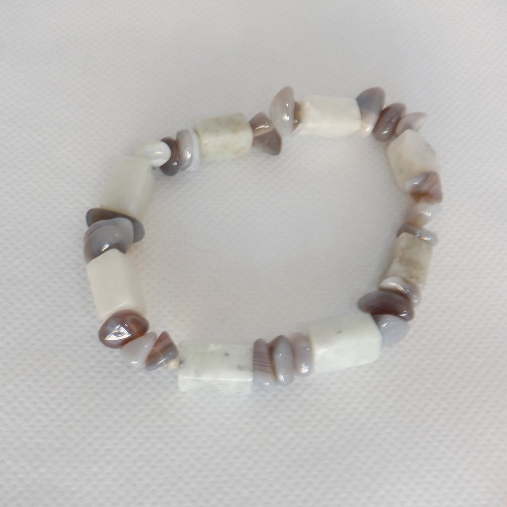 Men's Blue Greyish White Amazonite Chips Stretch Bracelet