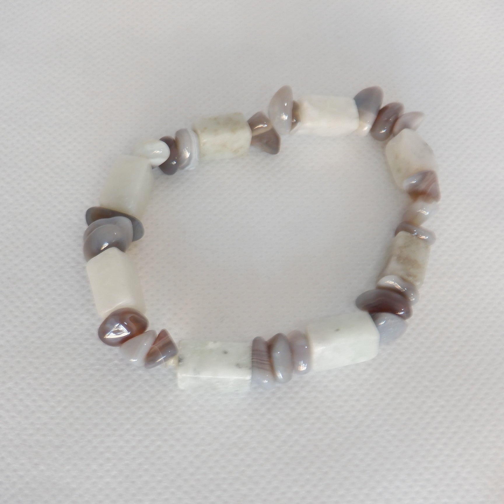 Men's Blue Greyish White Amazonite Chips Stretch Bracelet