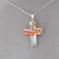Red/White/Blue Marbled Cross Pendant Chain C