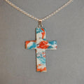 Red/Blue/White Marbled Cross Pendant Chain A